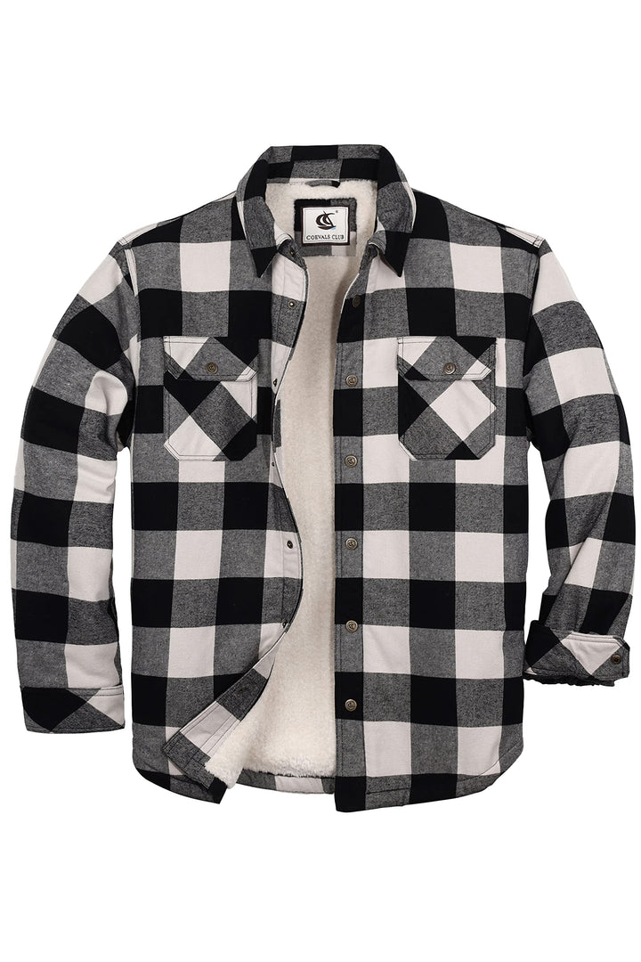 Coevals Club Herren Flanell Jacke Hemd Sherpa Holzfällerhemd Flanellhemd Langarm Kariertes Druckknöp
