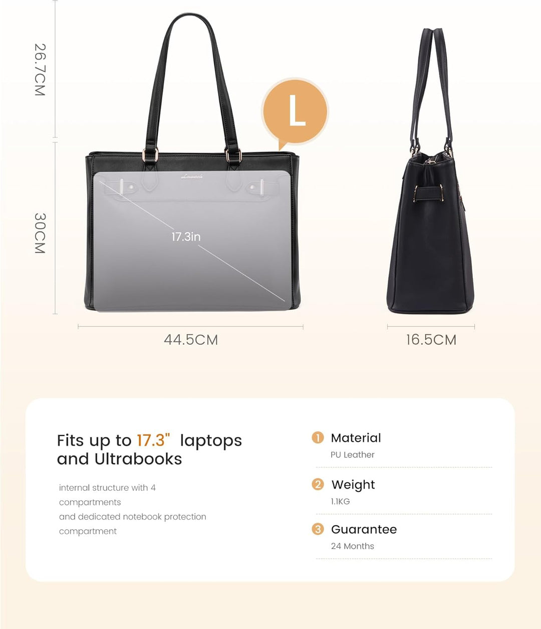 LOVEVOOK Handtasche Damen Gross, 17,3" Shopper Tasche Arbeitstasche Elegant Laptoptasche, PU Leder T