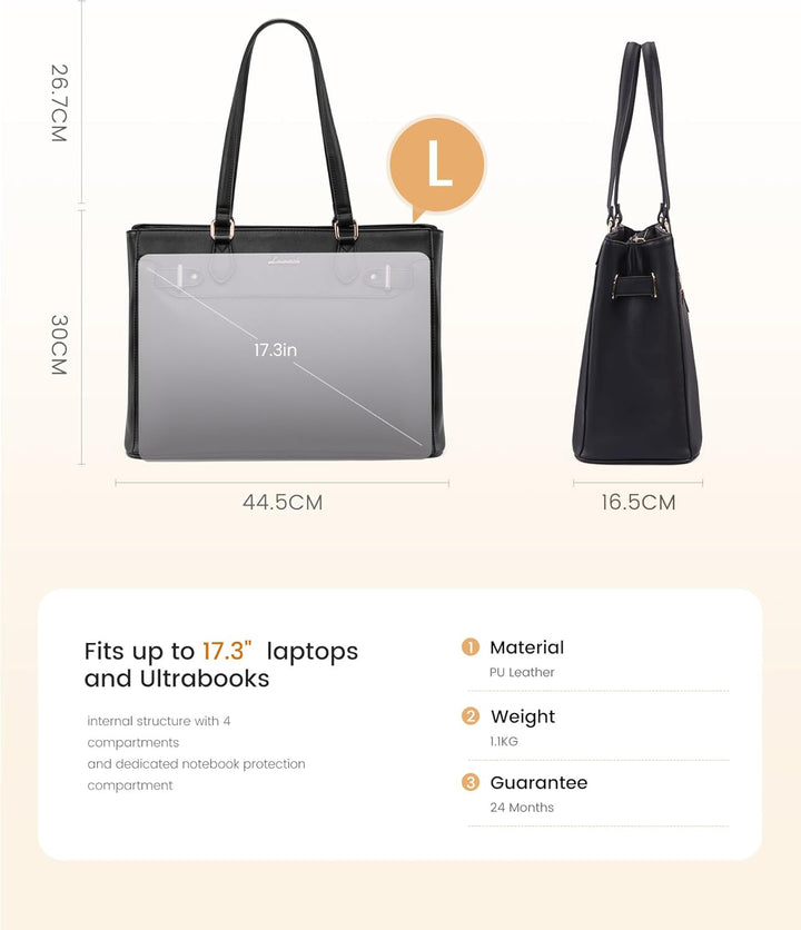 LOVEVOOK Handtasche Damen Gross, 17,3" Shopper Tasche Arbeitstasche Elegant Laptoptasche, PU Leder T