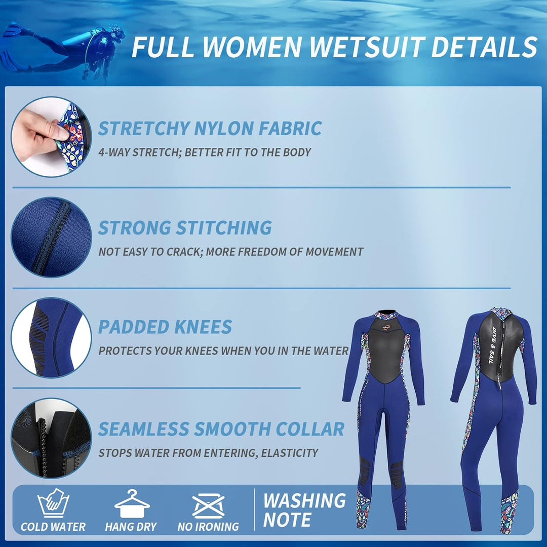 Neoprenanzug Damen 3MM Lang Neopren Reissverschluss Tauchanzug Warm Thermo Halten Ultra Stretch Schw