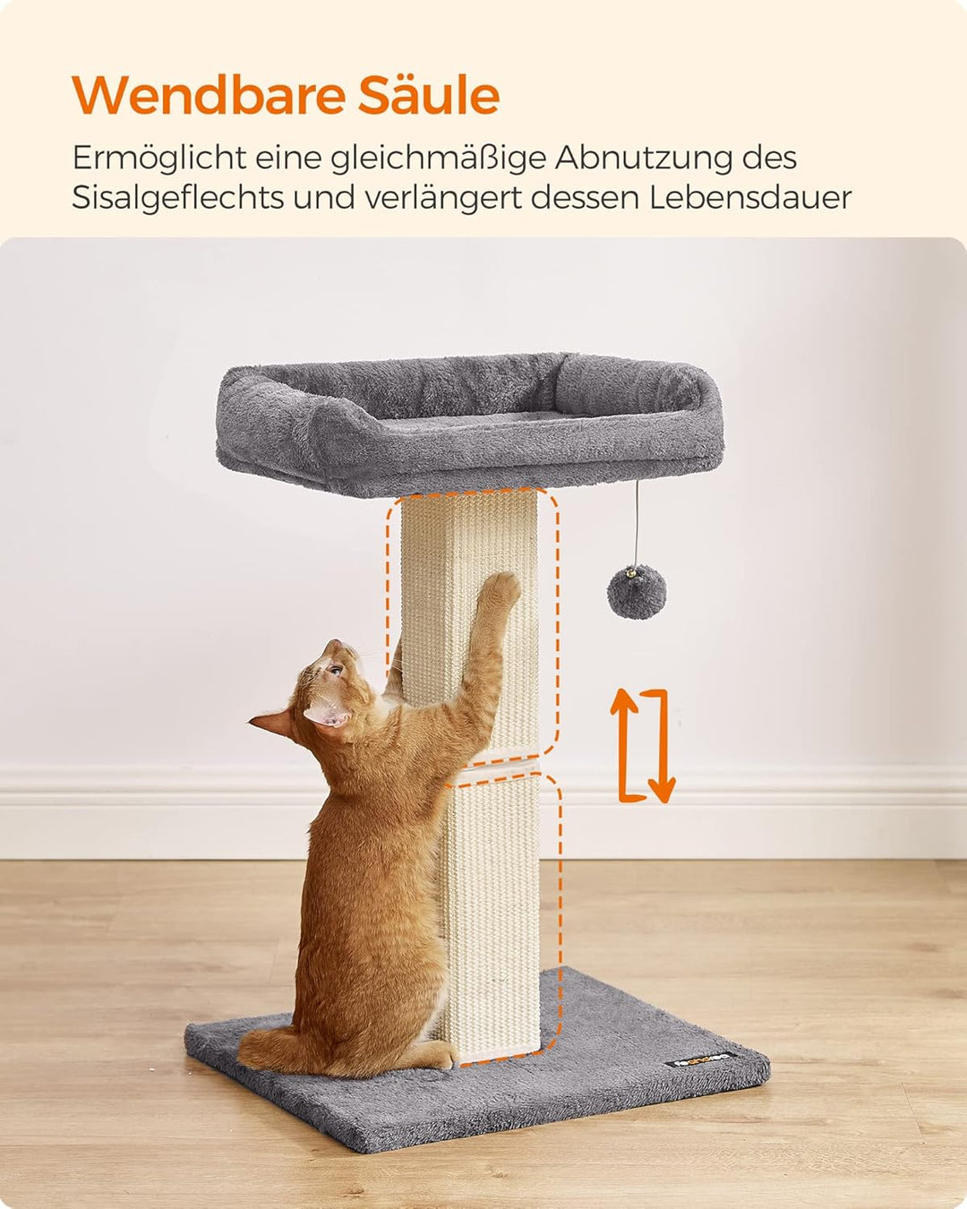 Feandrea Kratzbaum, Katzenbaum mit 40 x 30 cm Plattform aus Plüsch, Kratzstamm, Katzenkratzbaum, 71