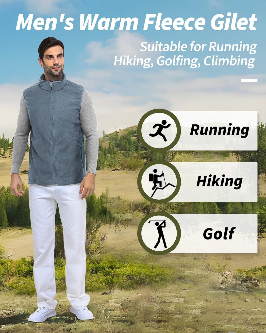 Outdoor Ventures Fleece Weste Herren Leicht Ärmellose Fleeceweste Jacke Winddicht Warm Gefütterte Wi