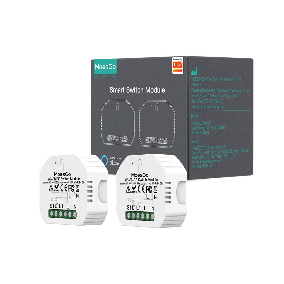 MoesGo Wlan 2.4GHz Smart Alexa Lichtschalter Unterputz Funk Relais, Wireless RF433 Light Switch Modu