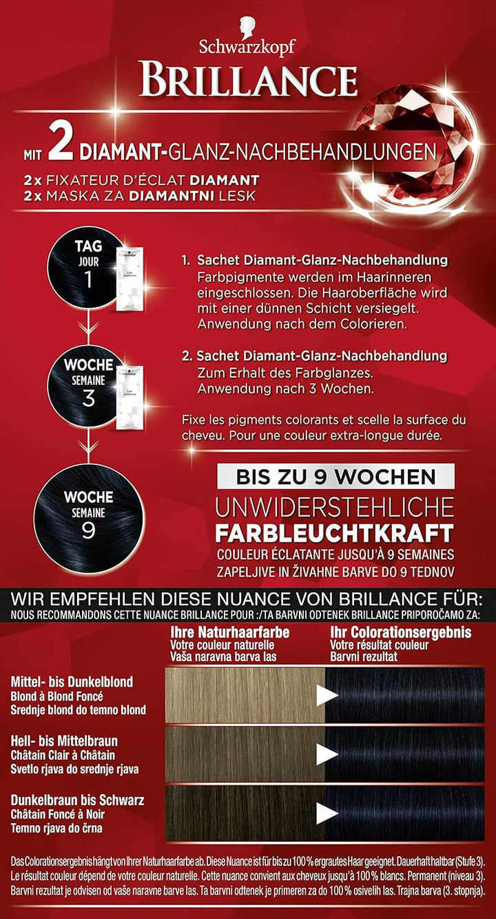 SCHWARZKOPF BRILLANCE Intensiv-Color-Creme 891 Blau-Schwarz Stufe 3, mit extra Diamant-Glanz-Nachbeh