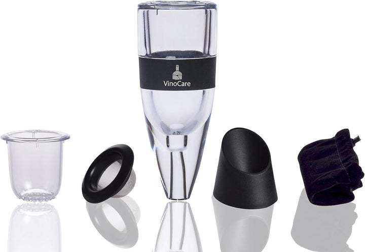 VINOCARE Weinbelüfter , Dekantierer mit Tropfenfrei Standfuss , Profi Version mit 1x Folienschneider