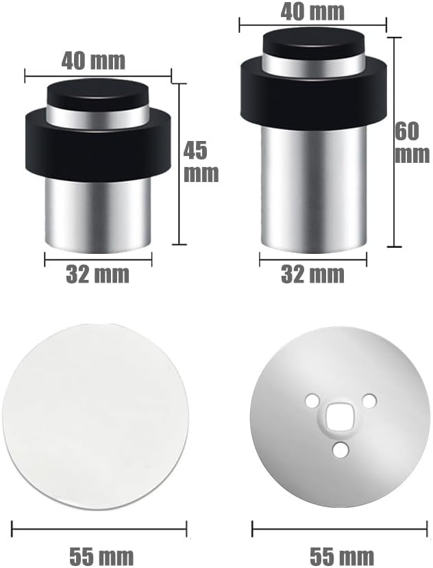 8er Selbstklebender Türstopper, Türstopper zum Schrauben - Montage am Boden oder an der Wand - Edels