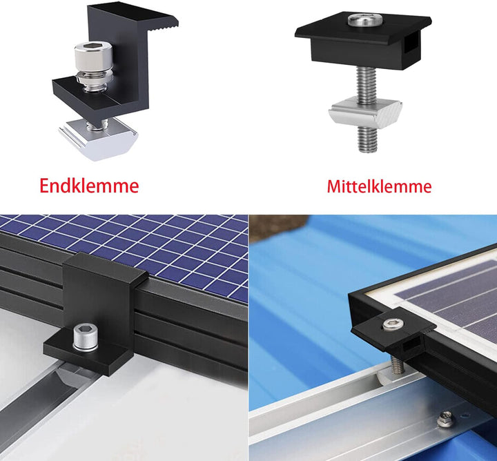 Solarpanel Halterung Kit und Zubehör Schwarz Eloxiert,Halterung für Solarmodule,Befestigungsschiene1