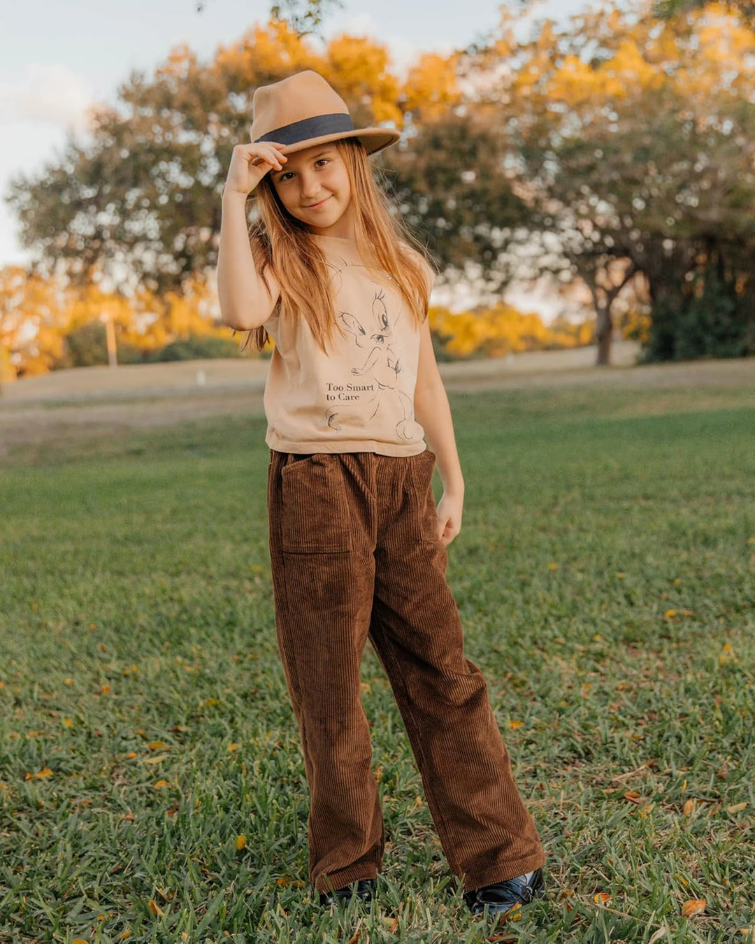 Rolanko Mädchen Cordhose, Pull On Elastische Taille Gerades Bein Abgeschnitten Lange Hosen für Kinde