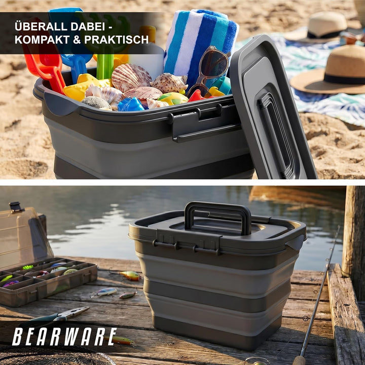 CSL - Faltbarer Picknickkorb mit Deckel und Griff – 8 Liter – Aufbewahrungsbehälter Camping Wandern