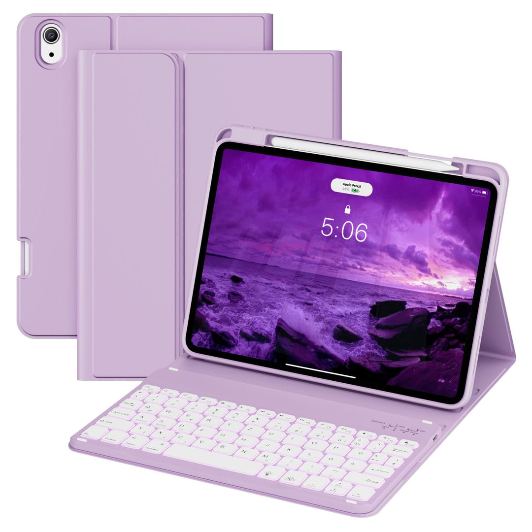 Hülle mit Tastatur für iPad A16 11 Generation 2025/10 Generation 2022 (11/10.9 Zoll) 7 Farben Beleuc