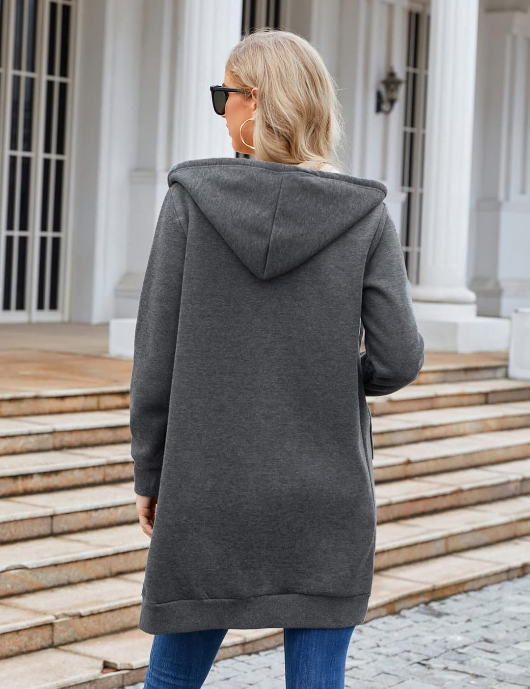 Nadeer Damen Mantel Plüschjacke mit Kapuze Lang Gefüttert Hoodies Plüsch Reissverschluss Mittellang