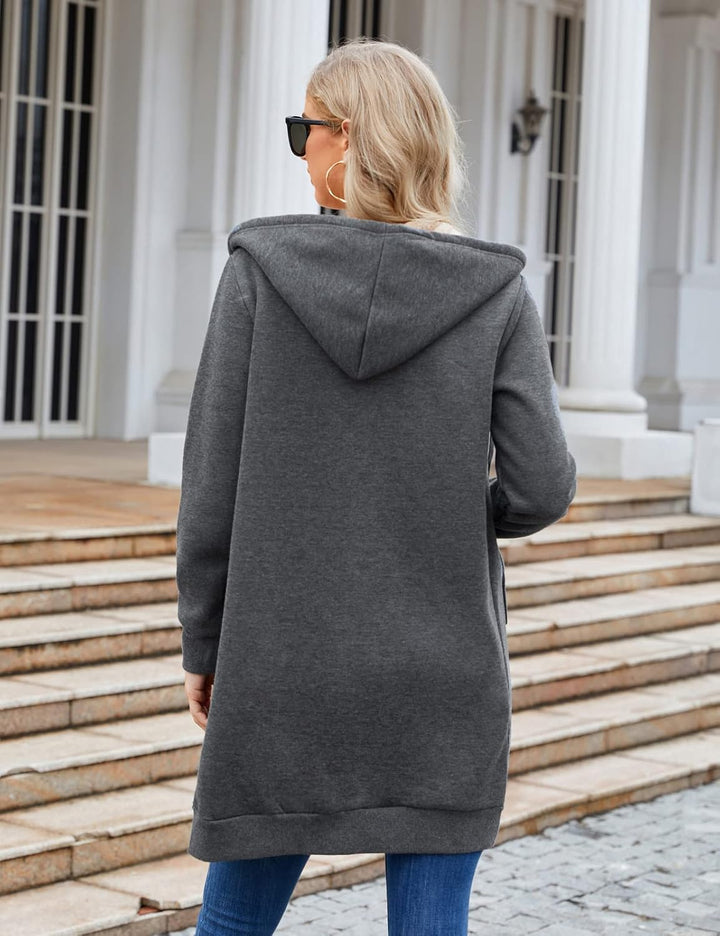 Nadeer Damen Mantel Plüschjacke mit Kapuze Lang Gefüttert Hoodies Plüsch Reissverschluss Mittellang