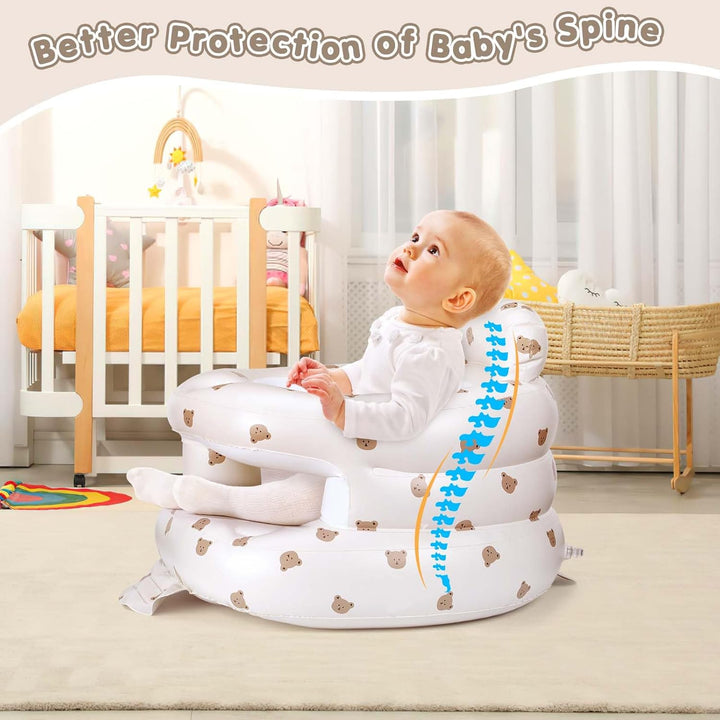 Aufblasbarer Babysitz für Babys ab 3 Monaten, aufblasbarer Babystuhl eingebauter Luftpumpe Baby Rück