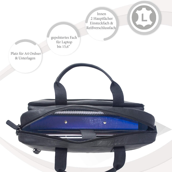 Sunsa 15 Zoll Laptoptasche. Leder Business Aktentasche. Schwarz Handtasche. Herren Umhängetasche in