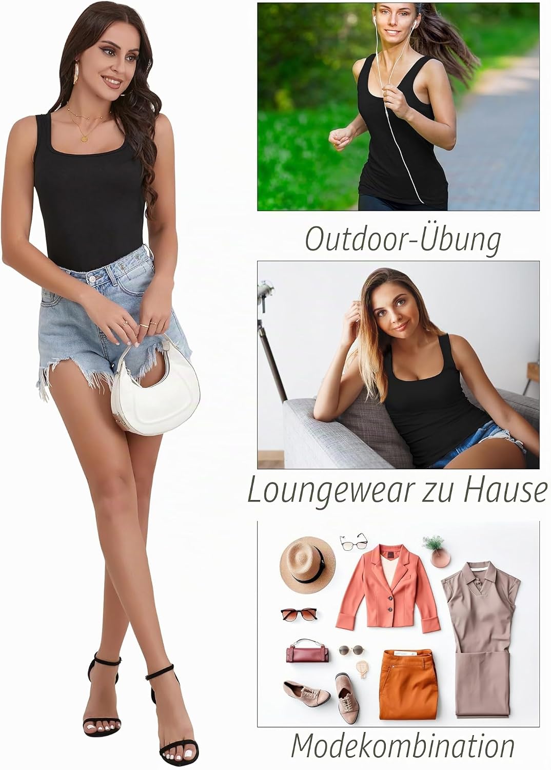 BQTQ 5 Stück Unterhemd Damen Tank Top mit Quadratischem Ausschnitt, Elastische Tank Tops Camisole Cr