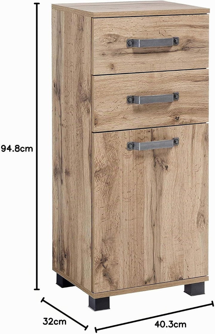 Schildmeyer Milan Unterschrank 134885, Eiche landhaus Dekor, 40.3 x 32 x 94.8 cm, Eiche Landhaus