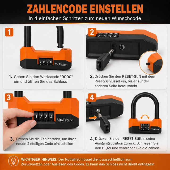 Fahrradschloss hohe Sicherheit 2-in-1 Set, 18 mm Bügelschloss Fahrrad & 120 cm Kettenschloss (7 mm),