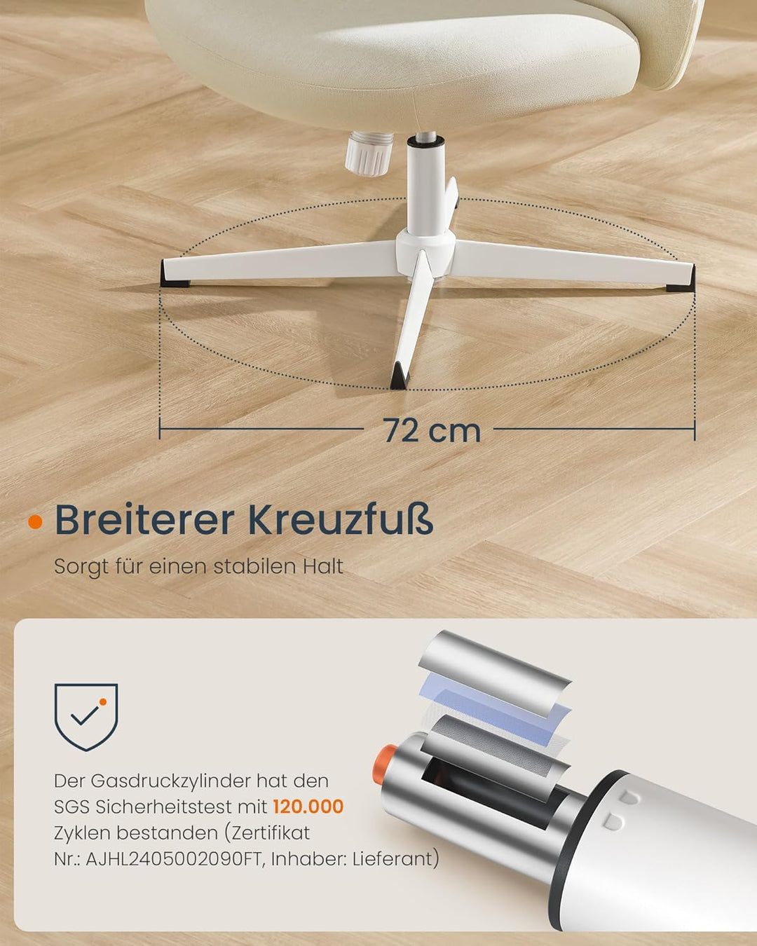 SONGMICS HOME Schneidersitz Stuhl, Drehstuhl ohne Armlehnen, Schreibtischstuhl, breite Sitzfläche, m