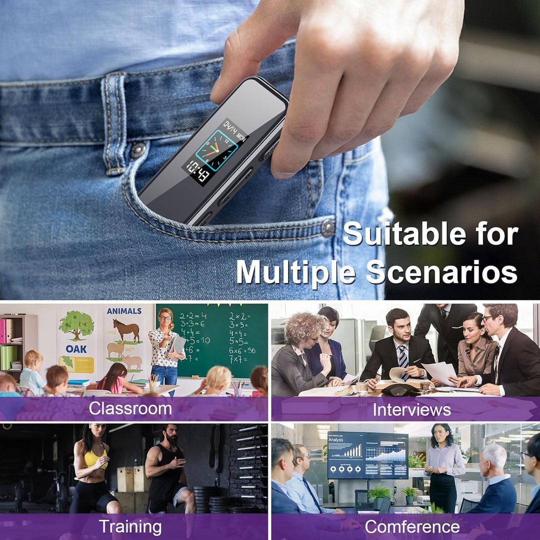 64GB Digitales Diktiergerät mit Sprachsteuerung – Mini Audio Recorder, Aufnahmegerät mit Wiedergabe,