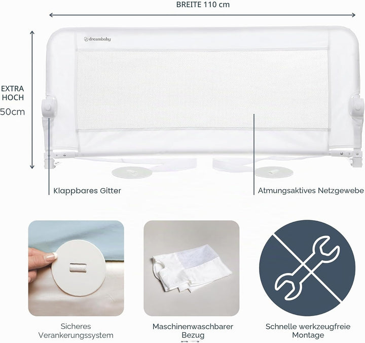 Dreambaby G7742 Bettgitter Maggie – für Einbaubetten und Flachbetten – 110 cm breit und 50 cm hoch,