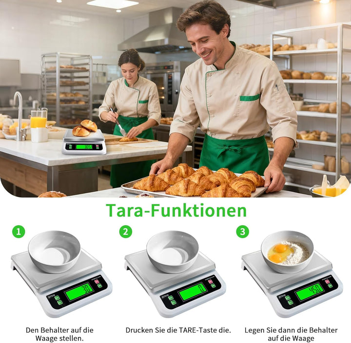 Grosser Edelstahl Küchenwaage 40kg/1g Digitalwaage mit 6 Masseinheiten und LCD Display Küchenwaage m