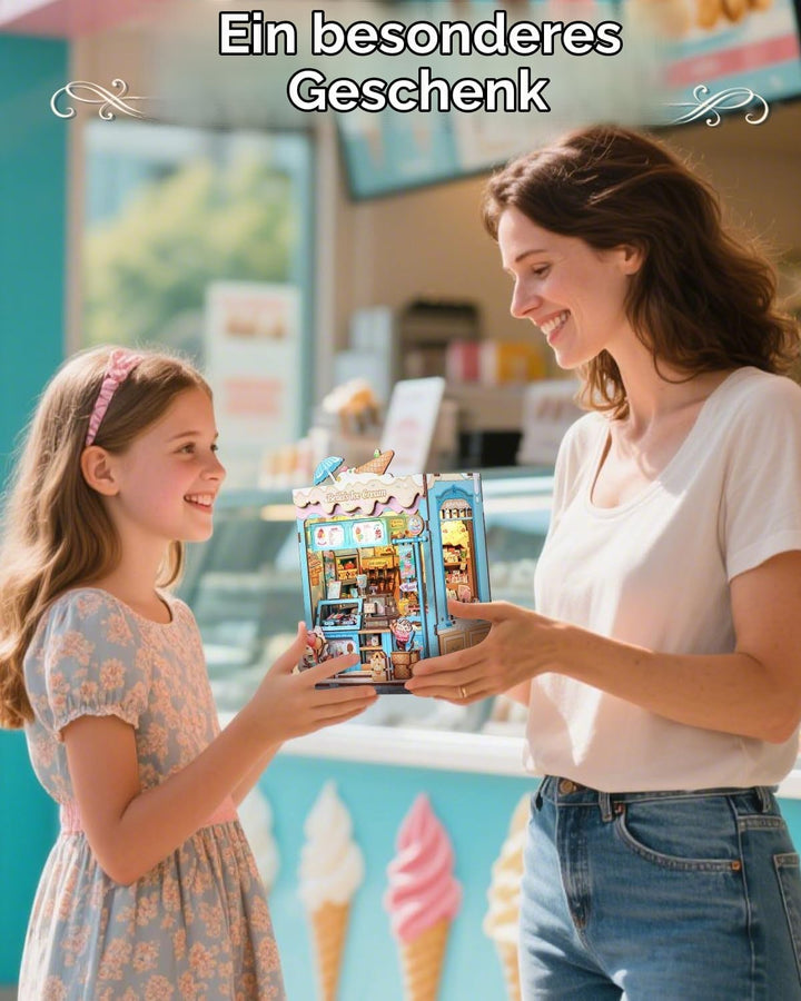 CUTEBEE Sommerliche Süsse 3D-Puzzle Book Nook - Eisgeschäft-Thema Puppenhaus-Set, traumhaft bunt, zu