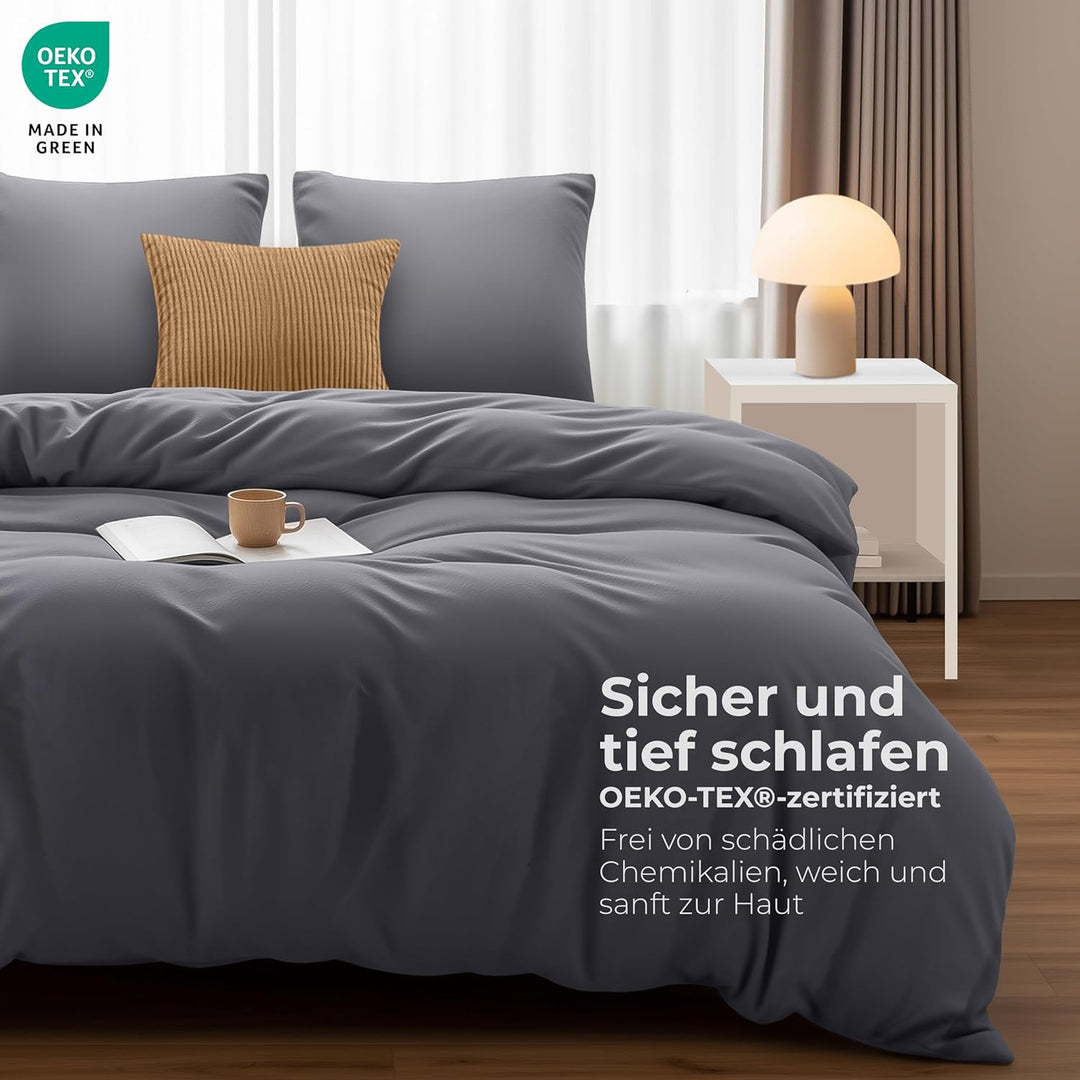 Utopia Bedding Bettwäsche Set - Mikrofaser Bettbezug 260x240 cm + 2 Kissenbezüge 65x65 cm - Grau 260
