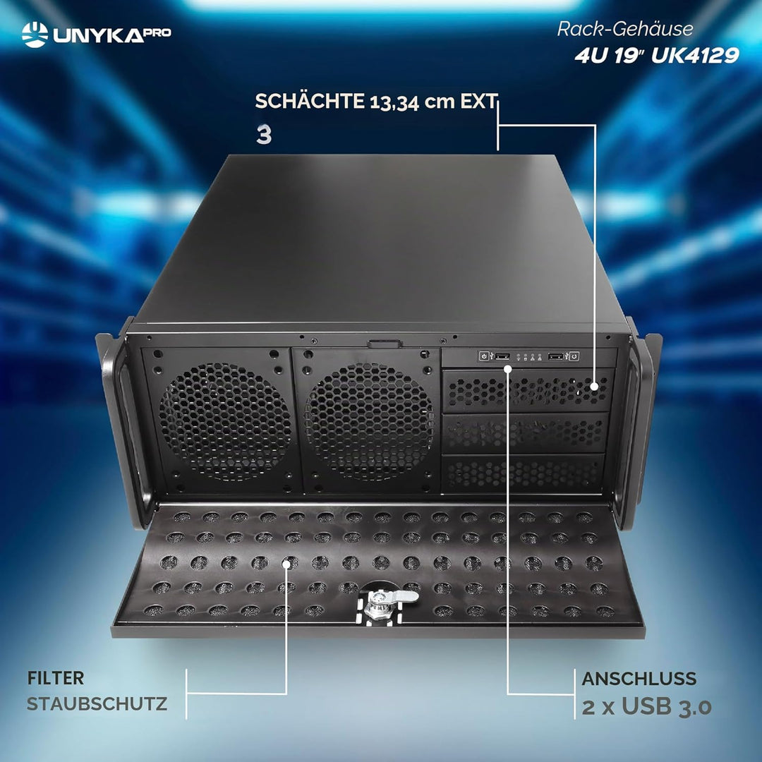UNYKAch uk-4129 Rack-Gehäuse schwarz – PC-Gehäuse (Ablage, SGCC, Secc, ATX, Micro-ATX, 4U, Schwarz,