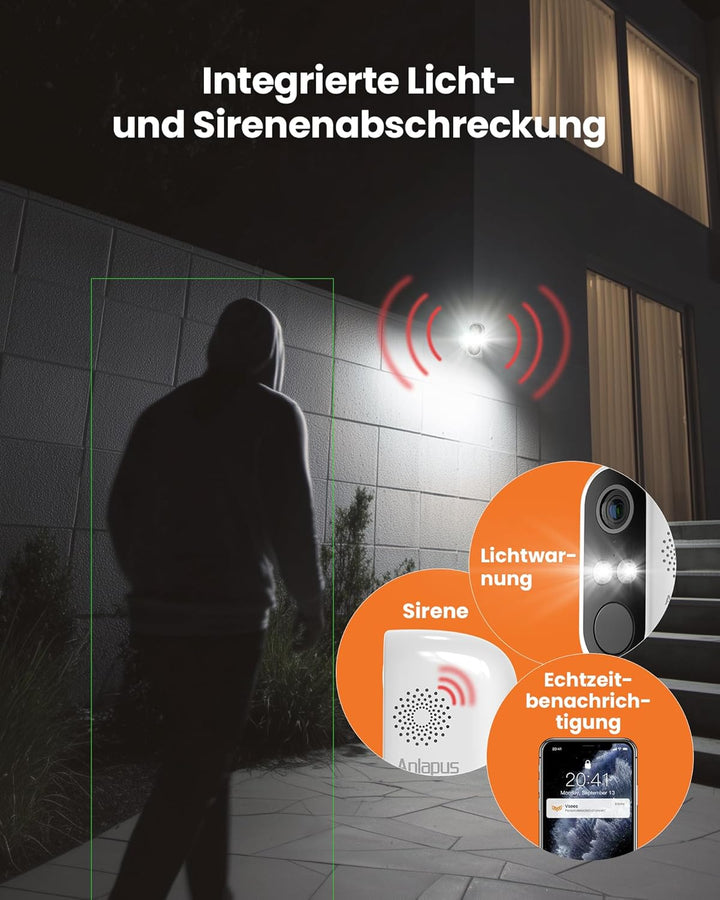 Anlapus 3MP 2K WLAN Überwachungskamera Aussen Innen, WiFi 6 & 2,4GHz, Person-/Fahrzeugerkennung, Far