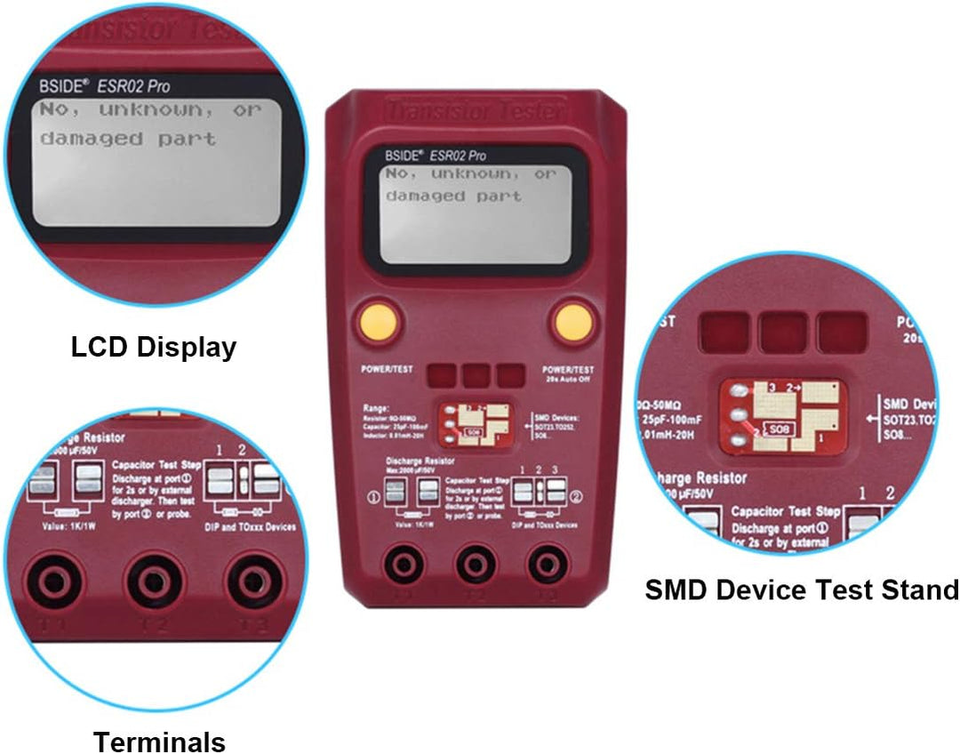 BSIDE ESR02 Pro Transistor-Prüfgerät, SMD-Komponenten-Tester, Mega328, NPN/PNP, Diode, Widerstand, I