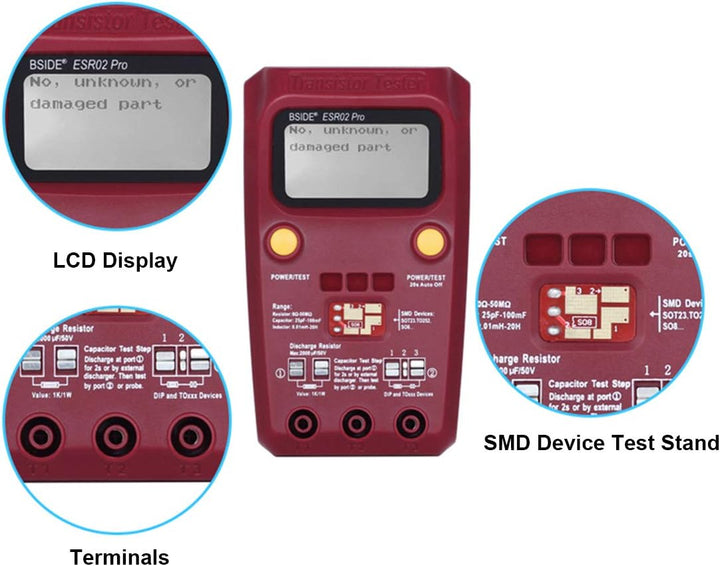 BSIDE ESR02 Pro Transistor-Prüfgerät, SMD-Komponenten-Tester, Mega328, NPN/PNP, Diode, Widerstand, I