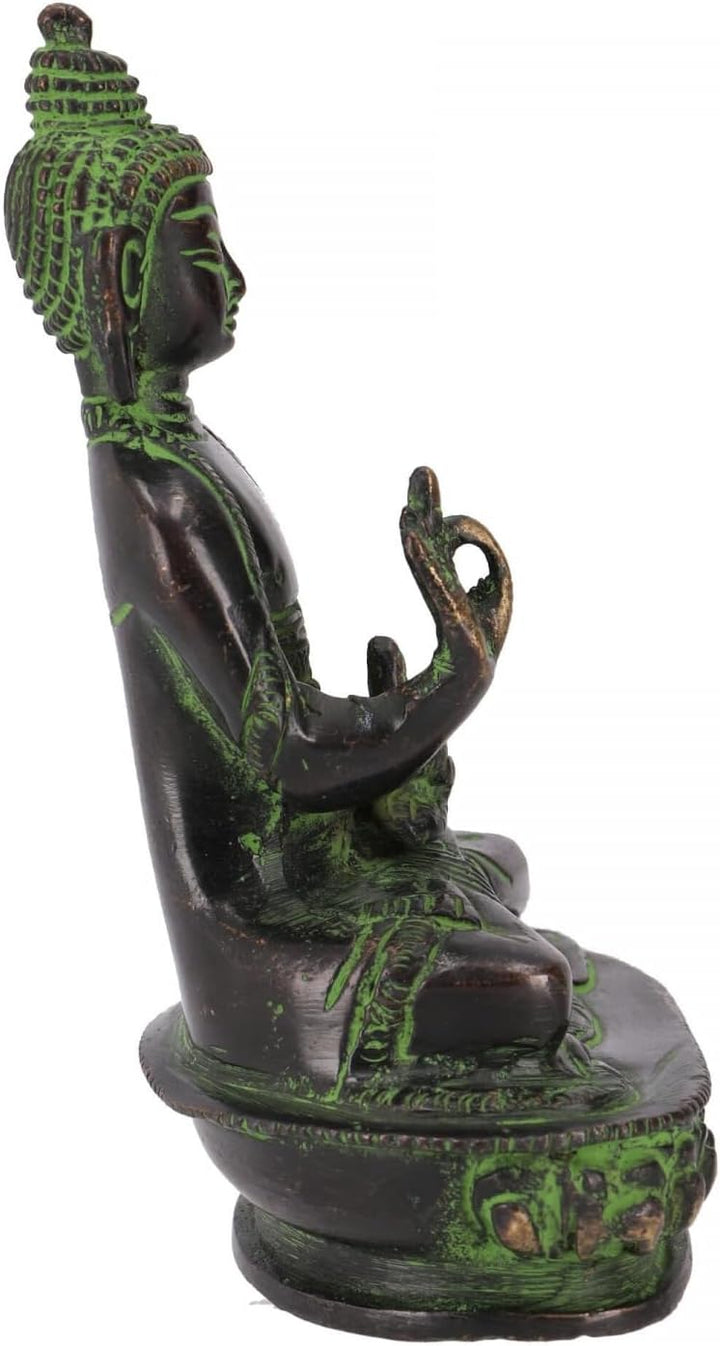 GURU SHOP Buddha Statue aus Messing Amoghasiddhi Buddha 14 cm - Modell 13, Grün, Buddhas, Modell 13