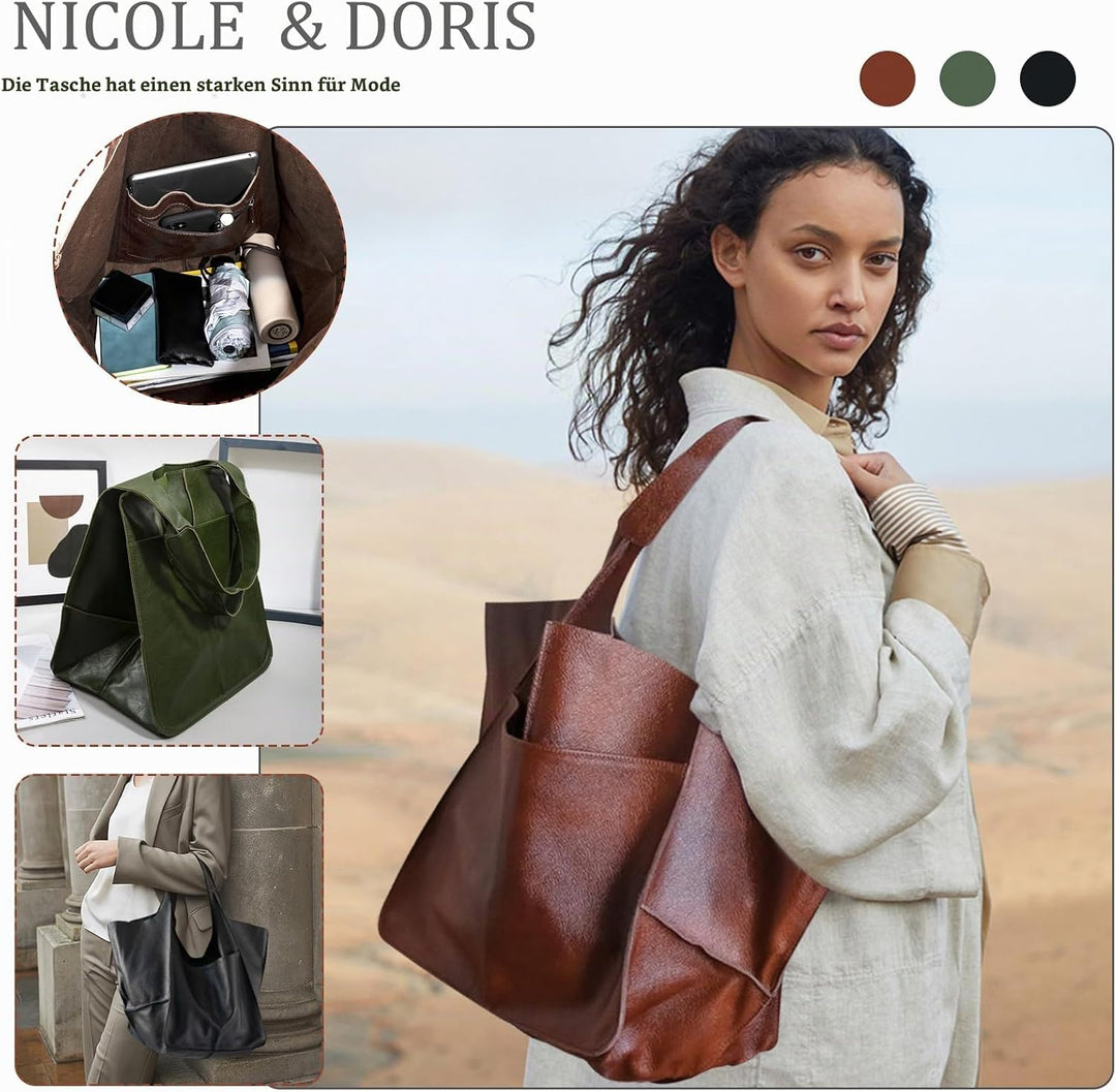 NICOLE &amp; DORIS Frauen Tasche Gross Schultertasche Shopper Weiche Ledertasche Leichte Tote Tasche Hob