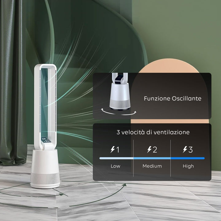 Avilia - Leiser Turmventilator mit Fernbedienung und LED-Display, 3 Geschwindigkeiten, Timer und Osz