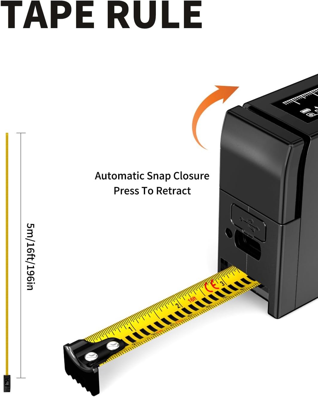 Laser Massband, 3 in 1 Laser Entfernungsmesser 196ft/60m Digitales Massband mit Laser, 16ft/5m Digit