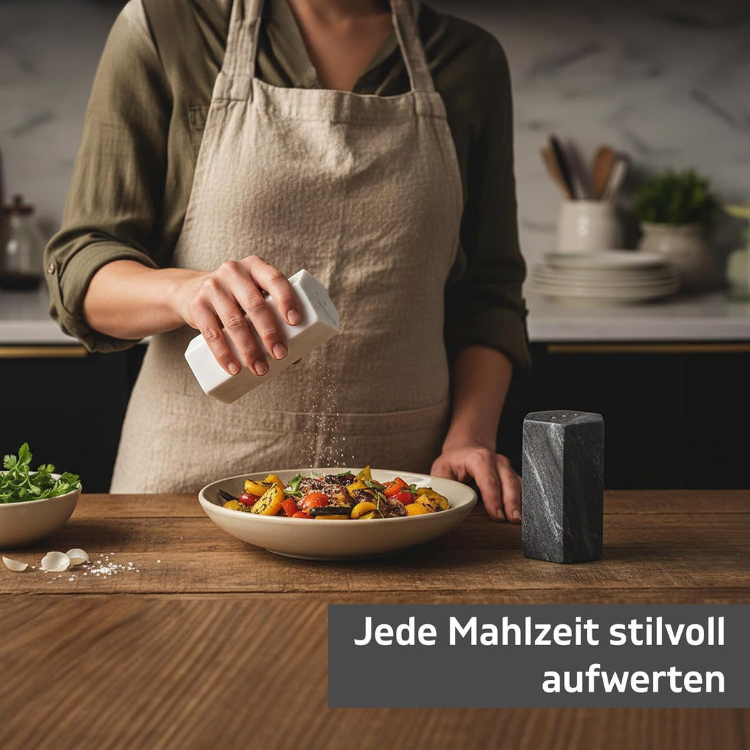 GoCraft Salz- und Pfefferstreuer-Set, handgefertigt, weisser und schwarzer Marmor-Gewürzstreuer für