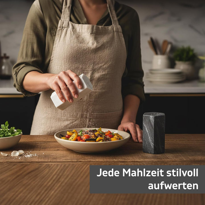 GoCraft Salz- und Pfefferstreuer-Set, handgefertigt, weisser und schwarzer Marmor-Gewürzstreuer für