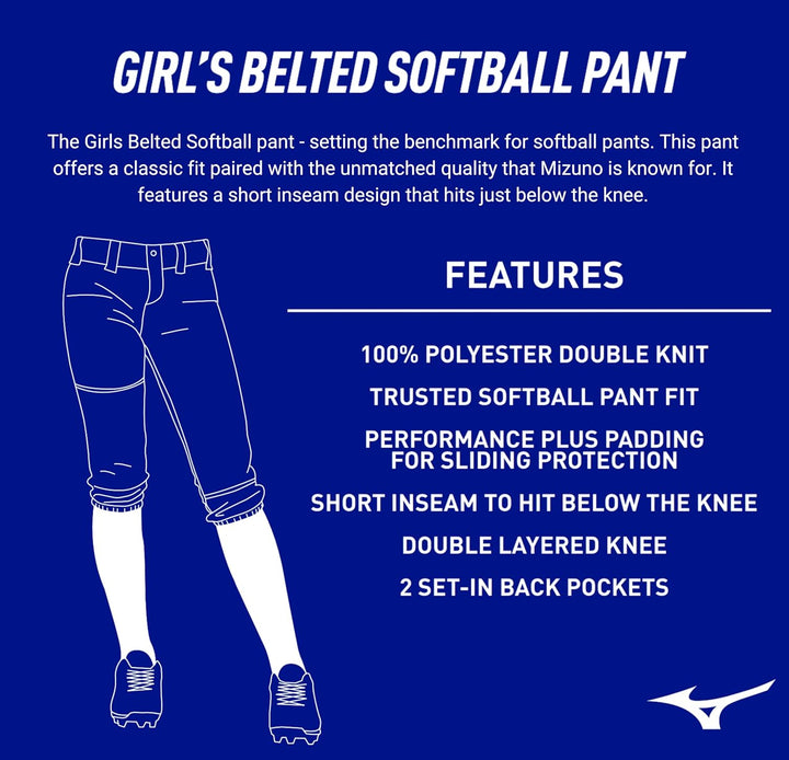 Mizuno Mädchen Softball-Hose mit Gürtel Grau L, Grau L