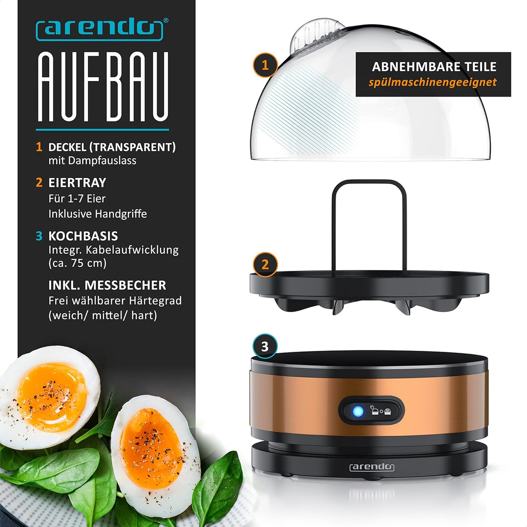 Arendo Sevencook Eierkocher 400 W – Edelstahl Design - 1-7 Eier - Egg Cooker – Kipp-Funktionsschalte