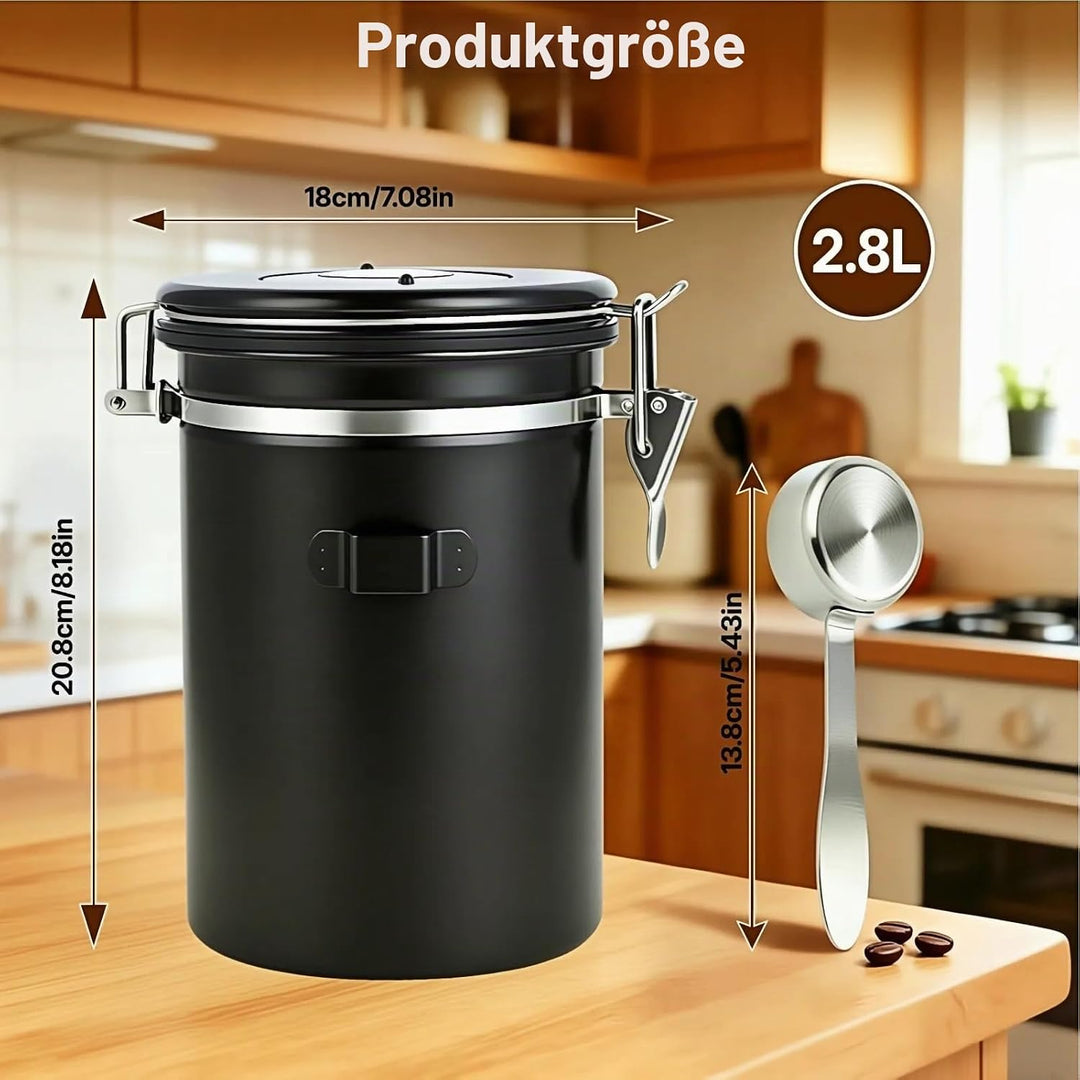 2,8 L Kaffeedose Luftdicht Edelstahl, Kaffeebohnen Behälter, Kaffeedose | Grosses Fassungsvermögen f