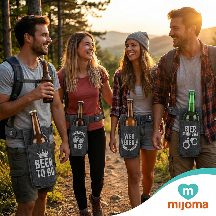 MIJOMA Bierholster 4er Set aus Filz – Bierhalter für Gürtel – tragbares Flaschenholster für unterweg
