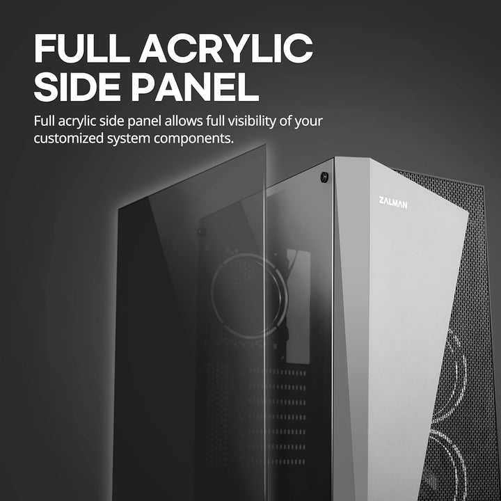 Zalman S4 Plus Mid Tower PC Gehäuse ATX, Acrylic Panel, 3xRGB 120mm Fan, Schwarz