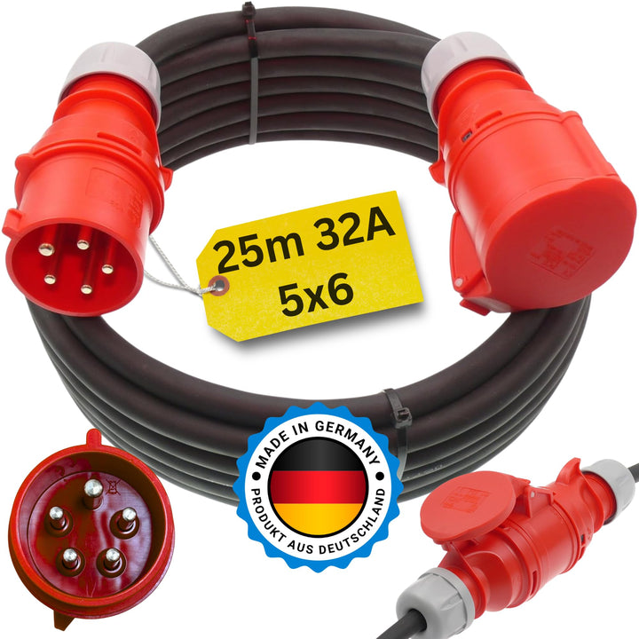 netbote24 CEE Verlängerungskabel Starkstromkabel 32A 400V Gummileitung H07RN-F 5g6 mm² IP44 aussen 2
