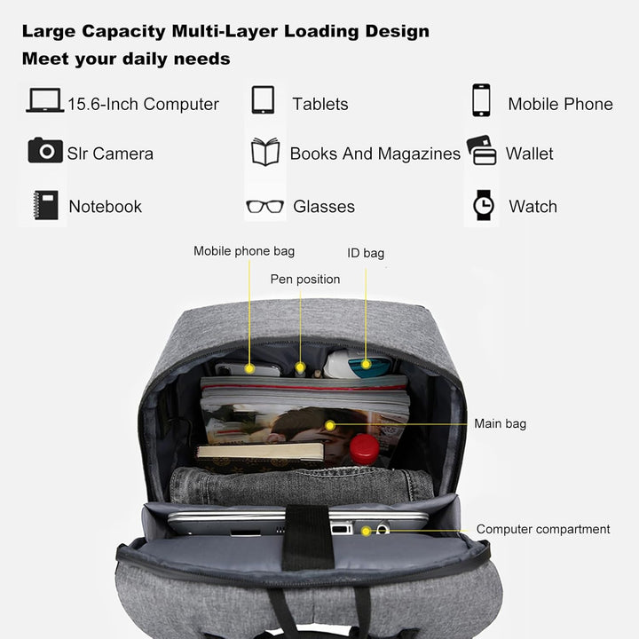 Pongnas Rucksack für 15,6-Zoll-Computer mit Wasserstoff. Rucksack für Schul-Laptop. Rucksack für Com