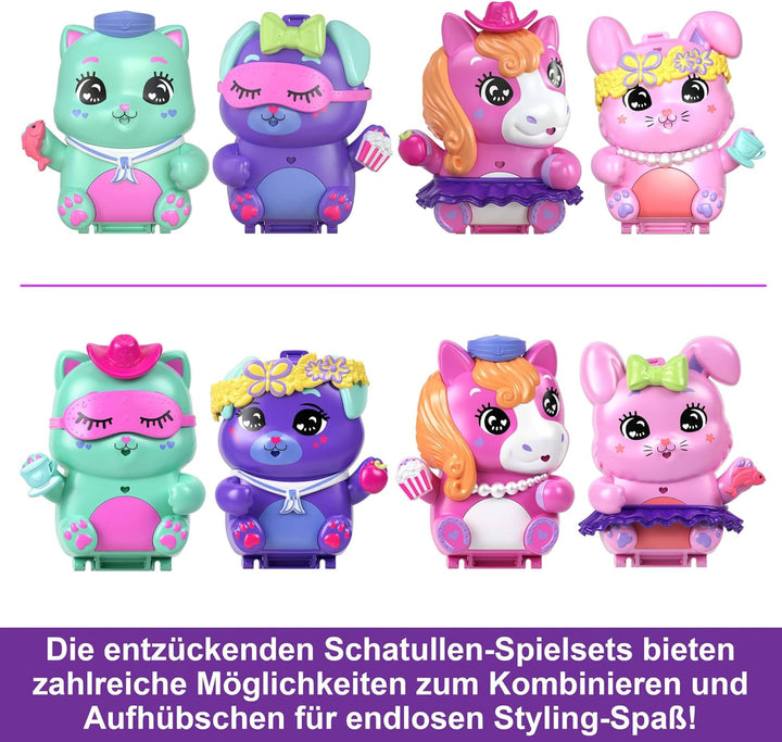 Polly Pocket Puppen und Spielset, Matrosenkatze-Schatulle, Spielzeug für unterwegs mit 1 kleinen Pup