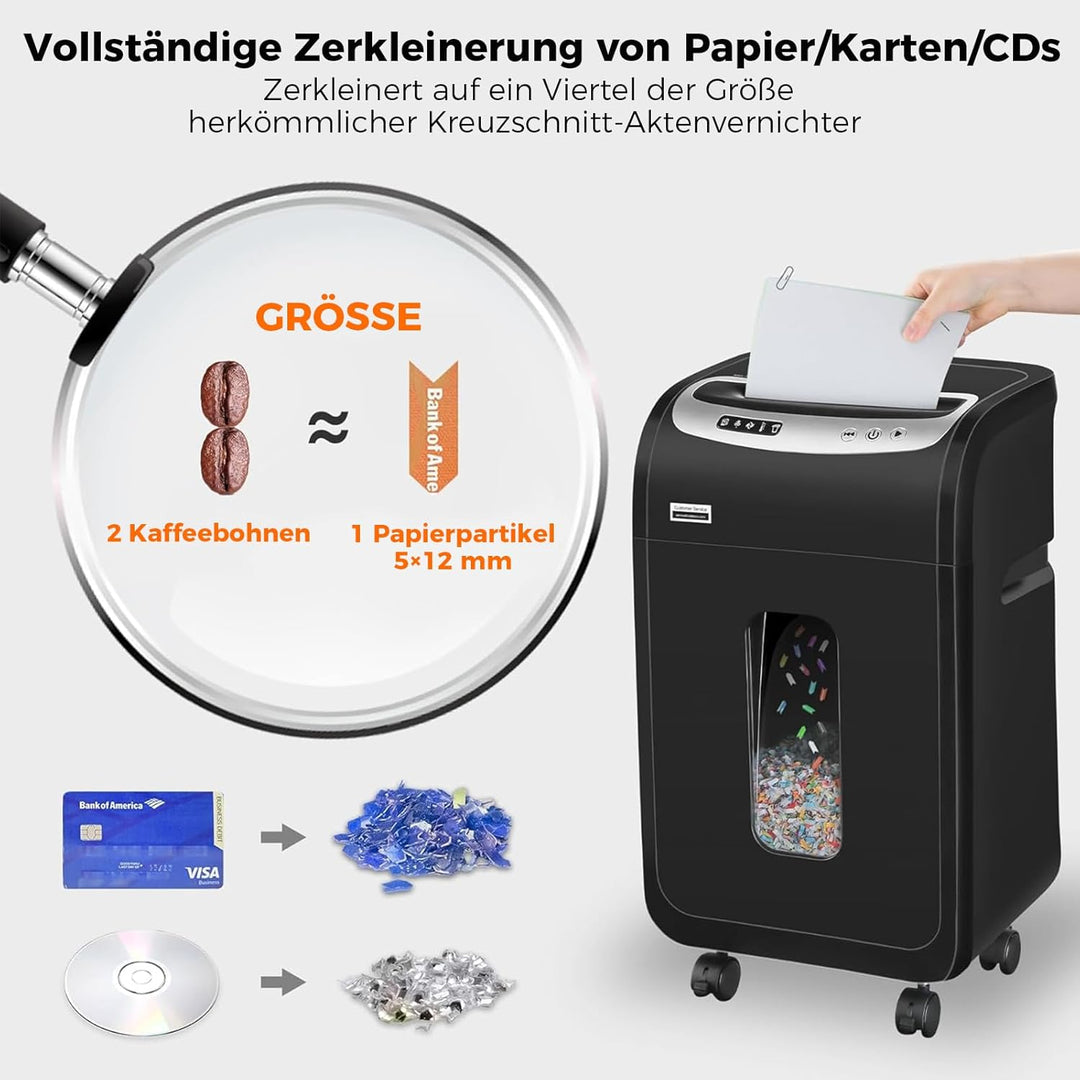 Aktenvernichter für Büro, 18 Blatt Mikro-Cut (P4) Papierschredder, VidaTeco Reisswolf mit 60 Minuten