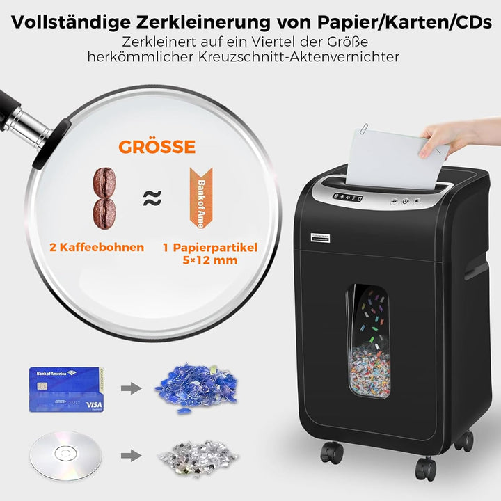 Aktenvernichter für Büro, 18 Blatt Mikro-Cut (P4) Papierschredder, VidaTeco Reisswolf mit 60 Minuten