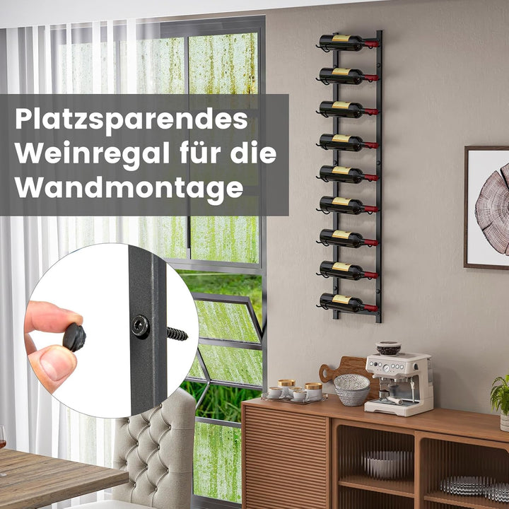 COSTWAY Weinregal Wand für 9 Weinflaschen, Flaschenhalter Metall, Flaschenregal Industrial, Aufbewah