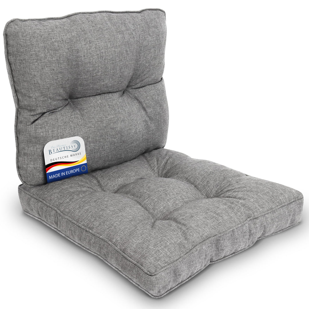 Beautissu Lounge Auflagen Set Sitzkissen 60x60 cm &amp; Rückenkissen 60x40 cm – Schmutz- &amp; Wasserabweise