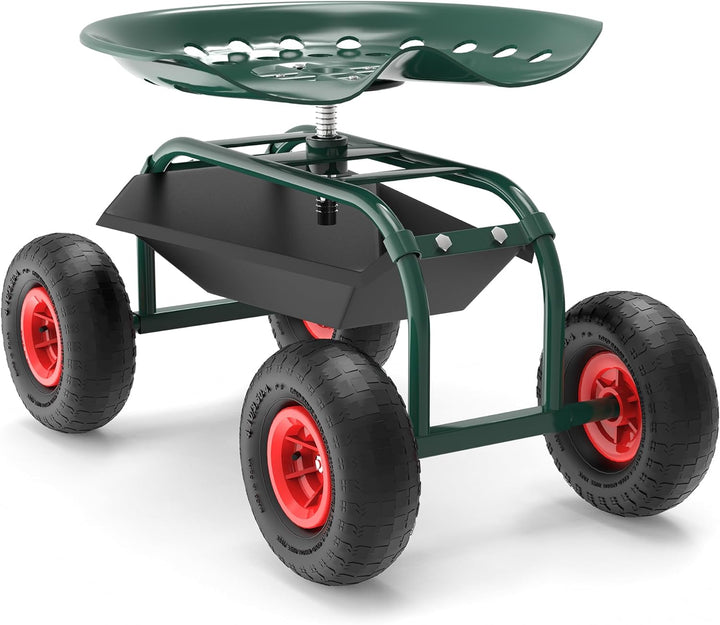 Wiltec Gartenwagen mit Ablagefläche bis 150kg Gartenhocker mit Reifen Gartentrolley für Gartenarbeit